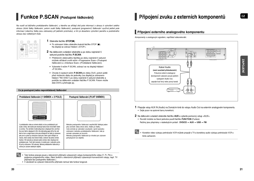 Samsung HT-X20R/XEO manual Připojení zvuku z externích komponentů, Připojení externího analogového komponentu, Kabel Audio 