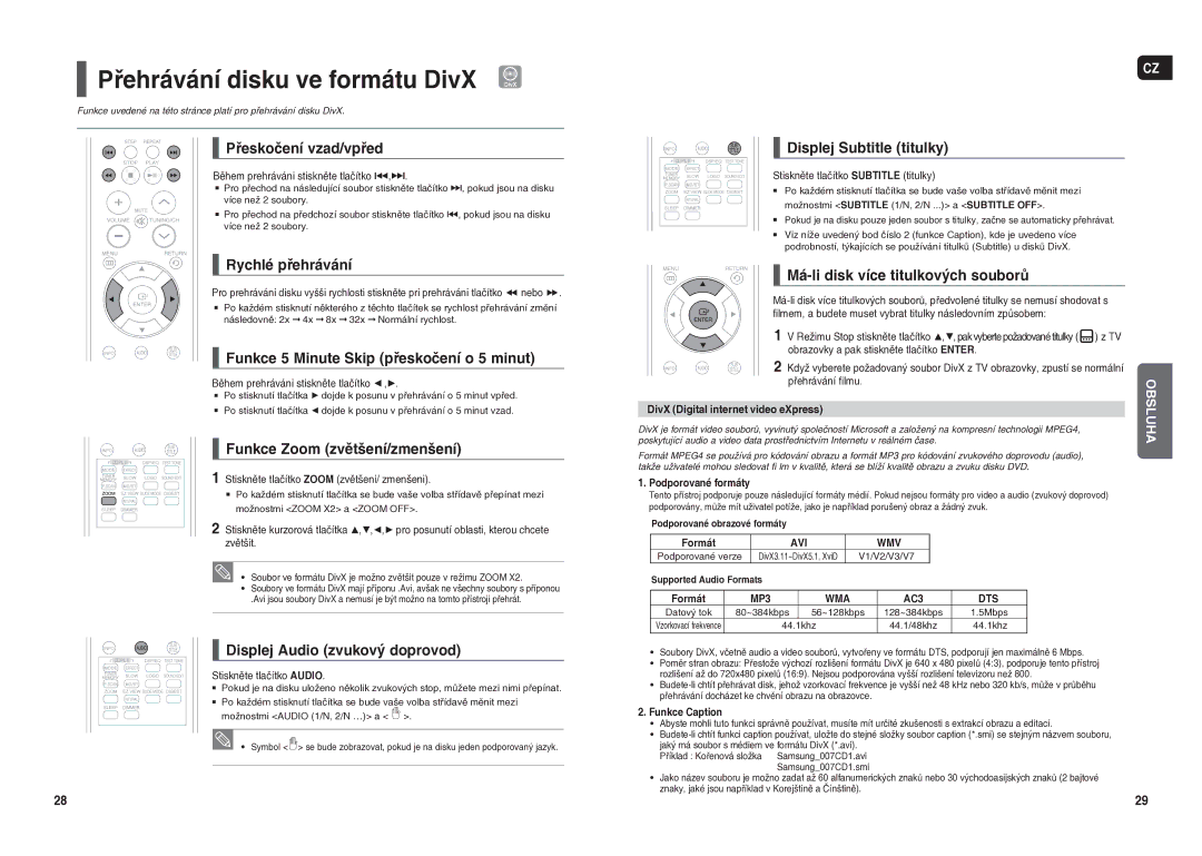 Samsung HT-X20R/XEO manual Přehrávání disku ve formátu DivX 