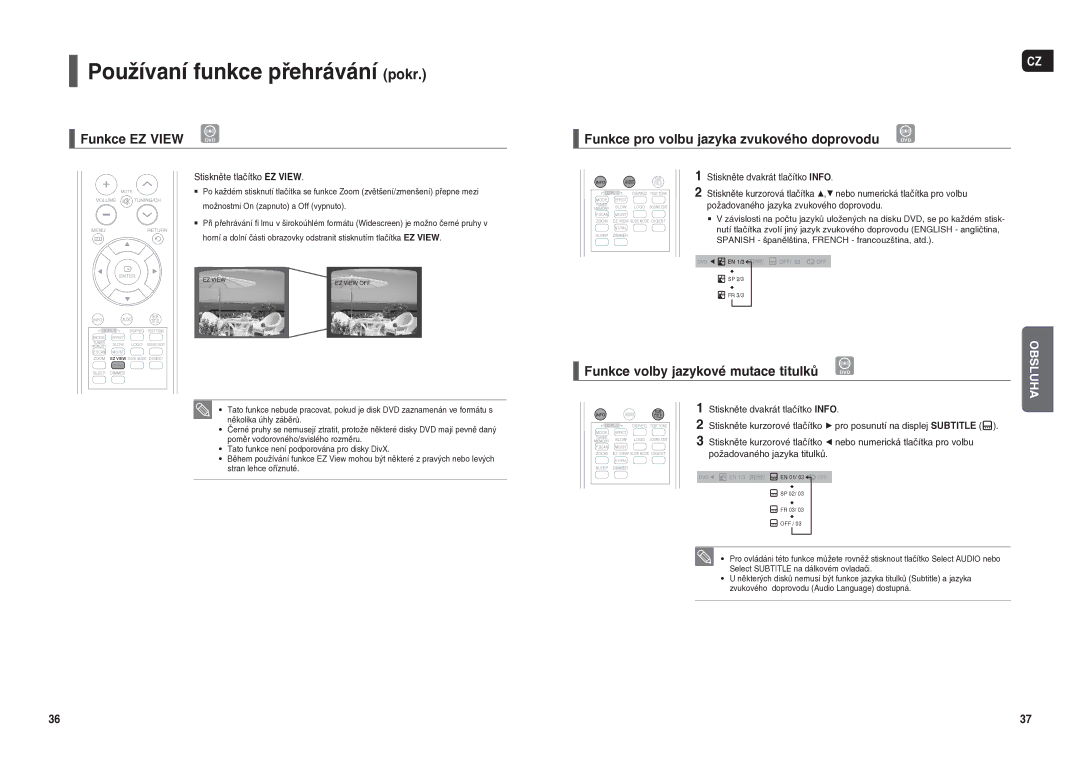 Samsung HT-X20R/XEO manual Funkce EZ View, Stiskněte tlačítko EZ View, Požadovaného jazyka zvukového doprovodu 