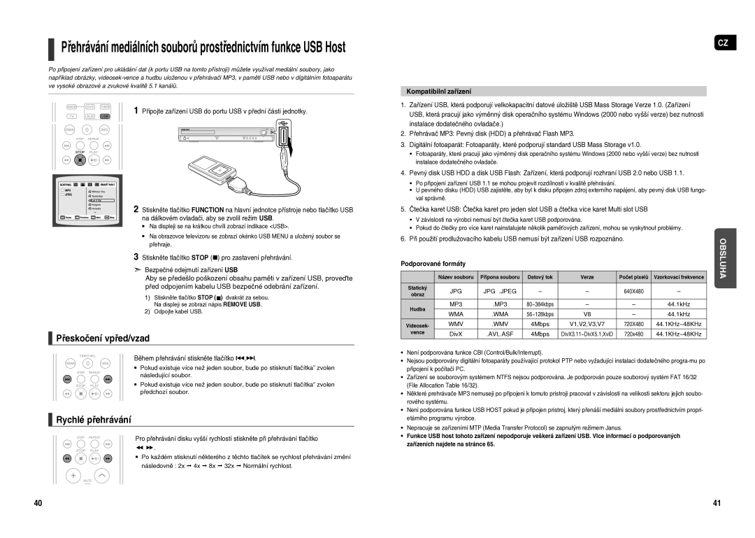 Samsung HT-X20R/XEO manual Přeskočení vpřed/vzad, Během přehrávání stiskněte tlačítko #,$, KompatibilnI zařízení 