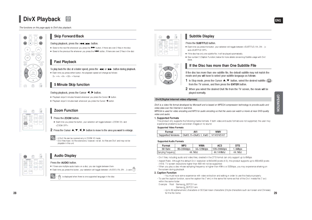 Samsung HT-X250 instruction manual DivX Playback DivX 