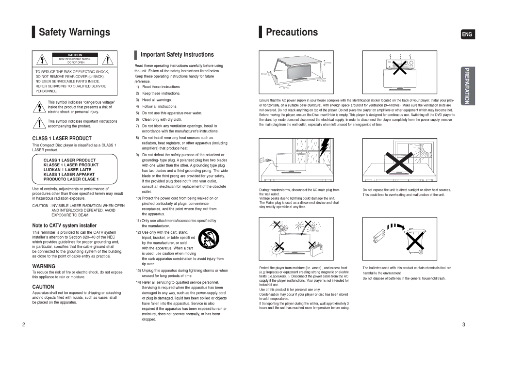 Samsung HT-X250 instruction manual Safety Warnings, Precautions 