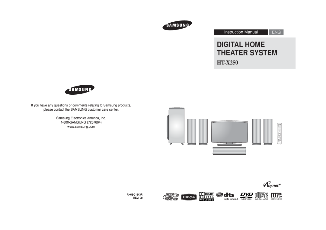 Samsung HT-X250 instruction manual Digital Home Theater System, please contact the SAMSUNG customer care center 
