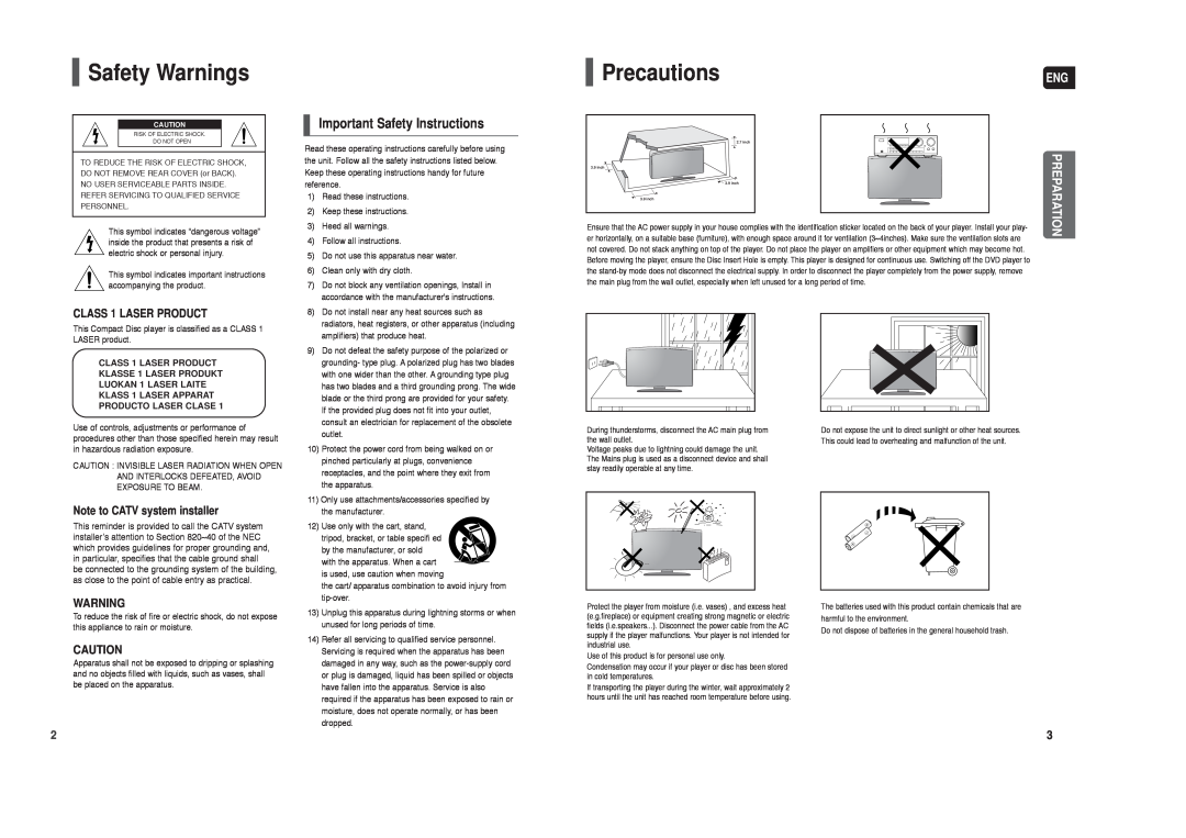 Samsung HT-X250 instruction manual Safety Warnings, Precautions, Important Safety Instructions 