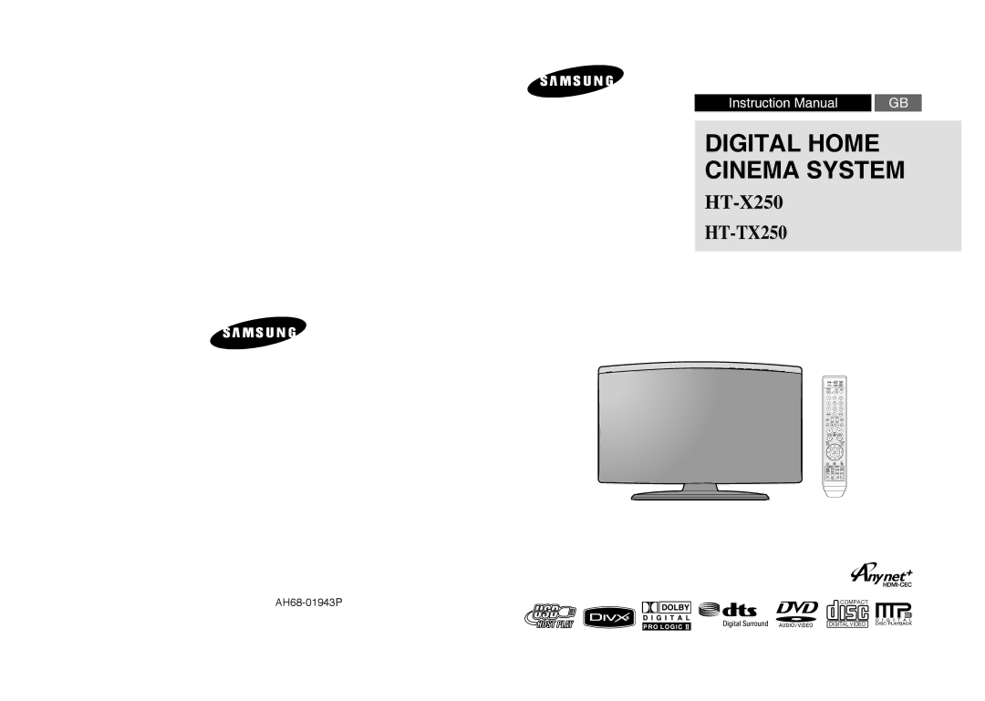 Samsung HT-TX250R/XEE, HT-X250R/XEE, HT-X250T/NWT, HT-TX250T/NWT manual Digital Home Cinema System 