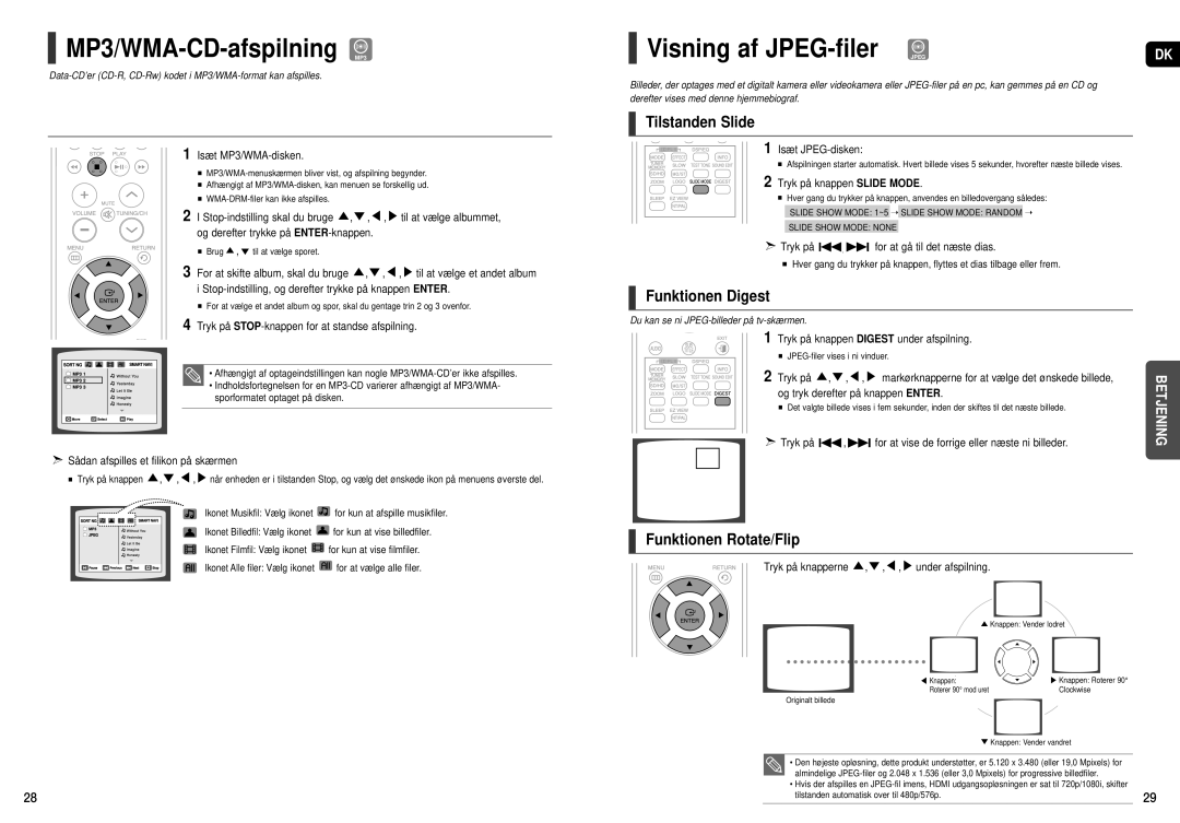 Samsung HT-X251R/XEE manual MP3/WMA-CD-afspilning MP3, Visning af JPEG-filer Jpeg, Tilstanden Slide, Funktionen Digest 