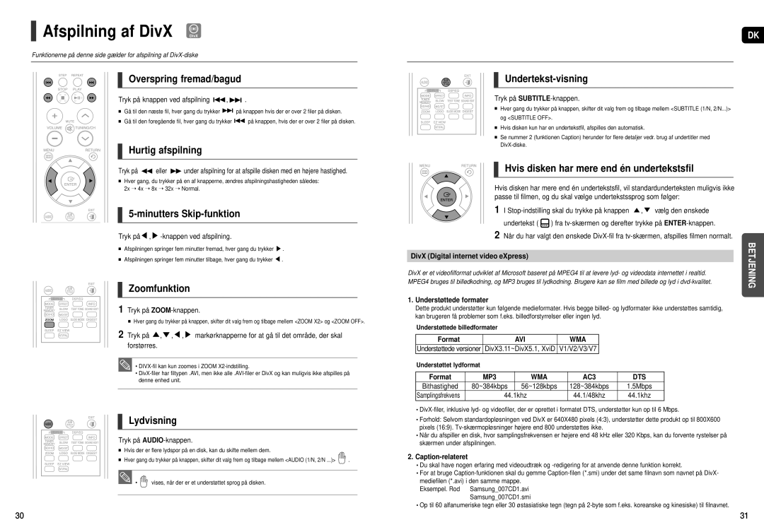 Samsung HT-X250R/XEE, HT-X251R/XEE manual Afspilning af DivX DivX 