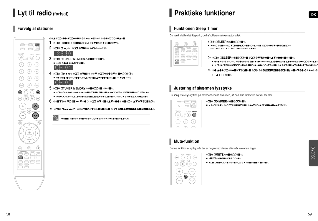 Samsung HT-X250R/XEE, HT-X251R/XEE manual Lyt til radio fortsat, Praktiske funktioner 