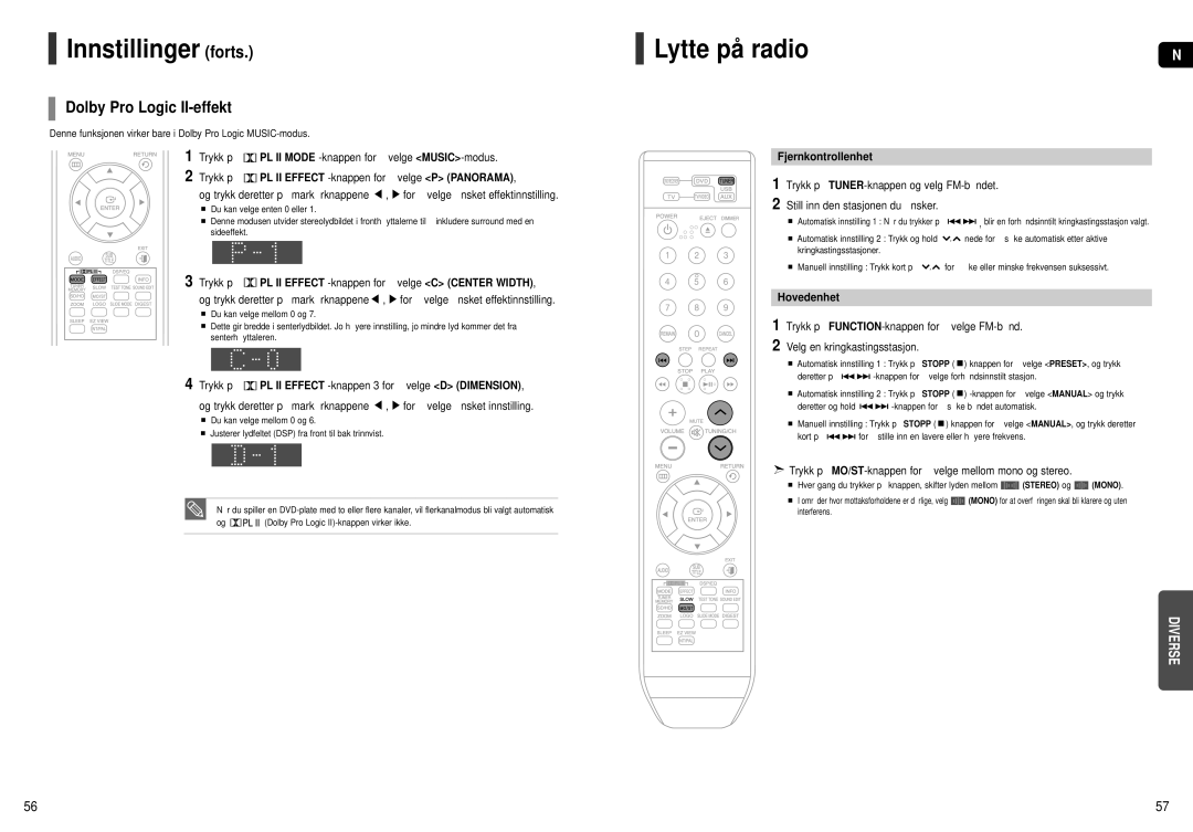 Samsung HT-X251R/XEE Lytte på radio, Dolby Pro Logic II-effekt, Trykk på PL II Effect -knappen for å velge C Center Width 