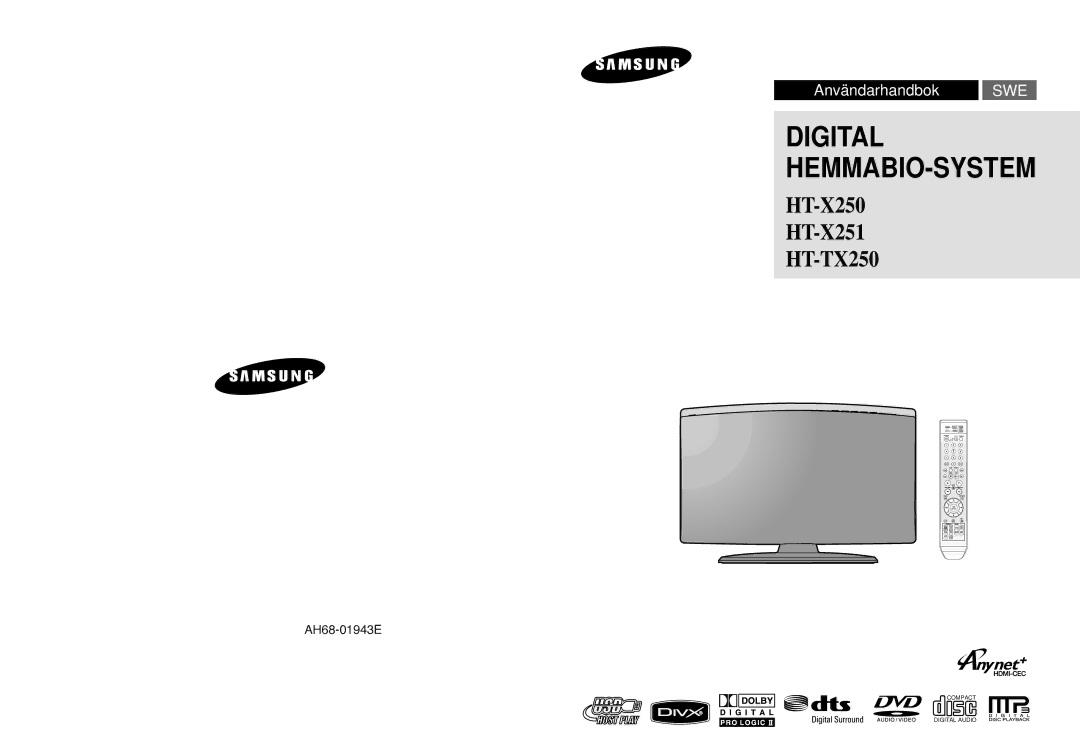 Samsung HT-X250R/XET, HT-TX250T/ADL, HT-X250R/XEG, HT-X250R/XEE, HT-TX250R/XEF, HT-X250R/XEF manual Digital Home Cinema System 