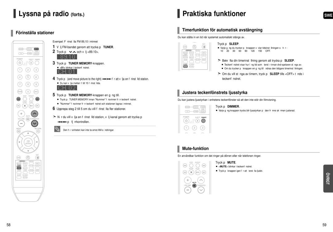 Samsung HT-X250R/XEE, HT-X251R/XEE manual Lyssna på radio forts, Praktiska funktioner 