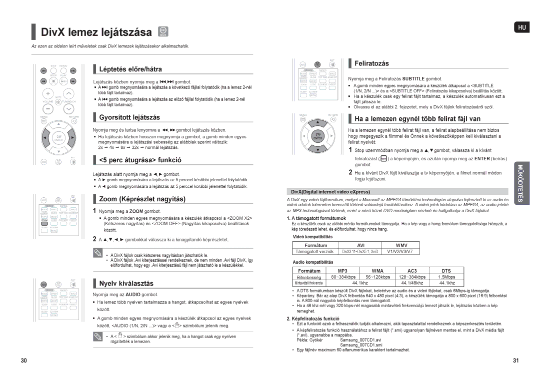 Samsung HT-TX250R/XEF, HT-X250R/XET, HT-X250R/XEF, HT-X250R/XEO, HT-TX250R/XEO manual DivX lemez lejátszása DivX 