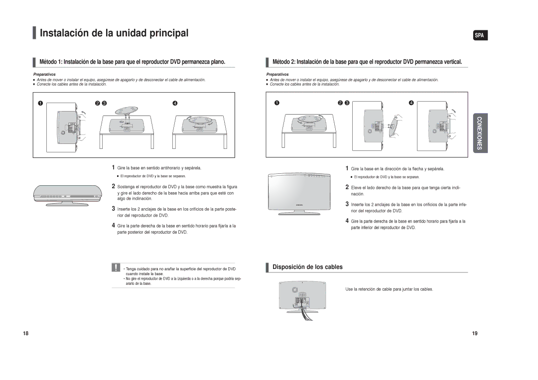 Samsung HT-X250R/XET, HT-X250R/XEO manual Instalación de la unidad principal, Disposición de los cables 