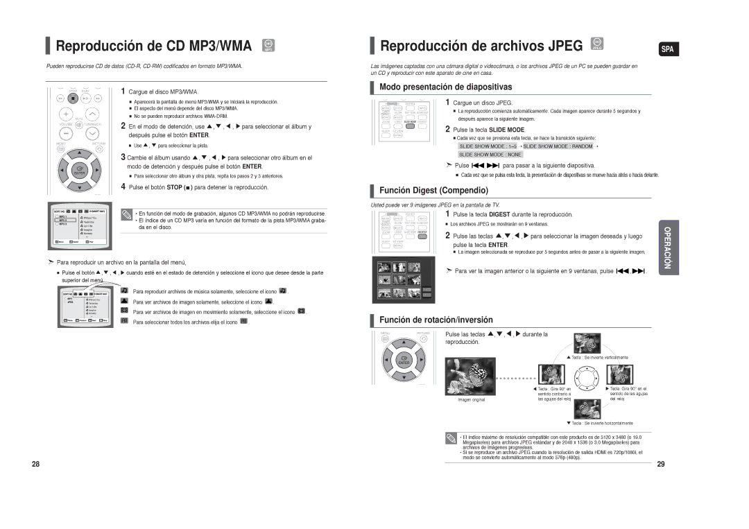 Samsung HT-X250R/XEO Reproducción de CD MP3/WMA MP3, Reproducción de archivos Jpeg Jpeg, Modo presentación de diapositivas 