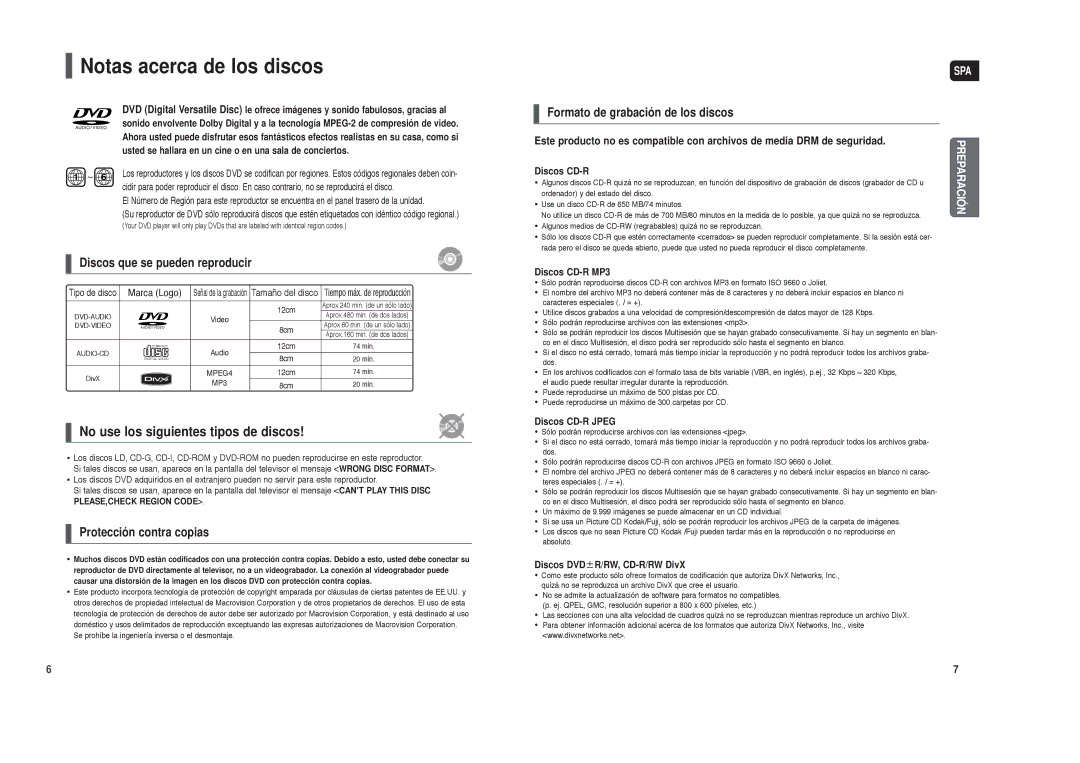 Samsung HT-X250R/XET, HT-X250R/XEO manual Notas acerca de los discos, No use los siguientes tipos de discos 