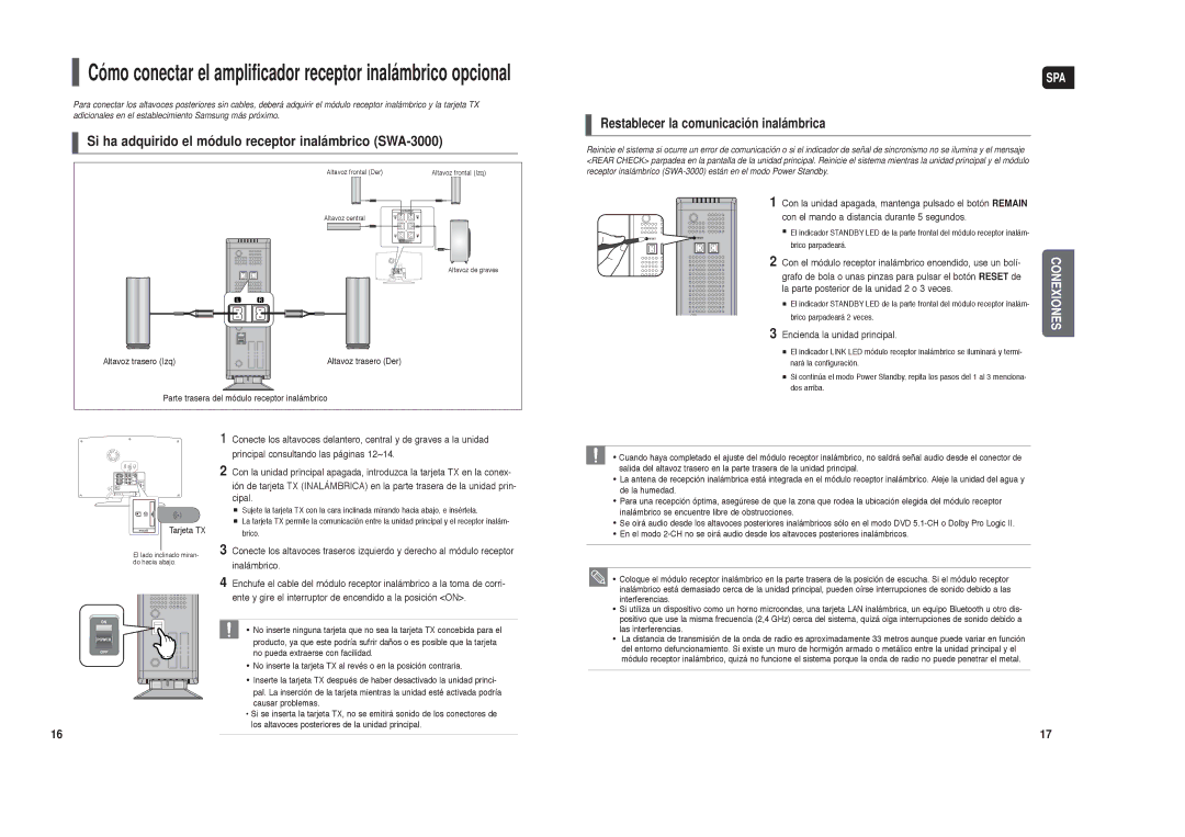 Samsung HT-X250R/XEO, HT-X250R/XET Con el módulo receptor inalámbrico encendido, use un bolí, Encienda la unidad principal 