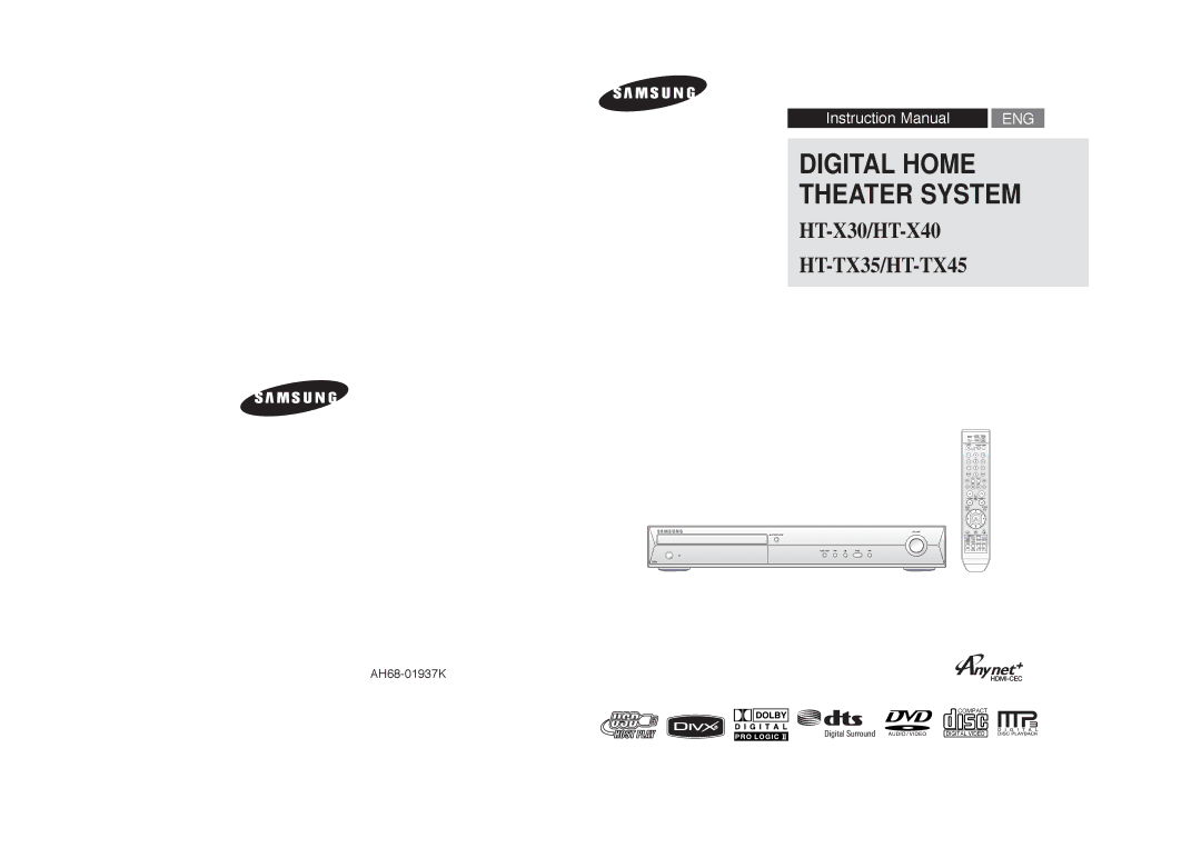 Samsung HT-TX35, HT-X30, HT-TX45 instruction manual Digital Home Theater System 