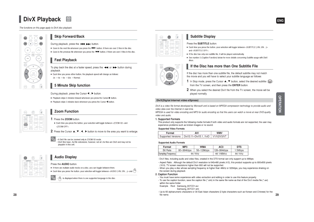 Samsung HT-X30, HT-TX35, HT-TX45 instruction manual DivX Playback DivX 