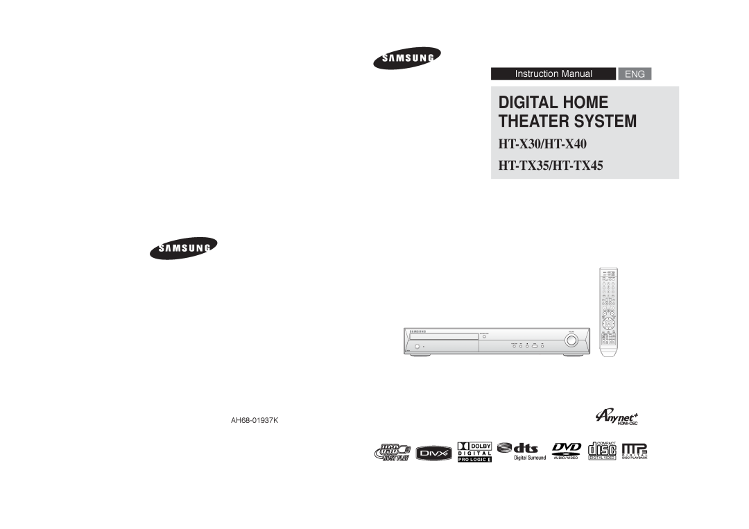 Samsung instruction manual Digital Home Theater System, HT-X30/HT-X40 HT-TX35/HT-TX45, AH68-01937K, AH68-01660E REV 