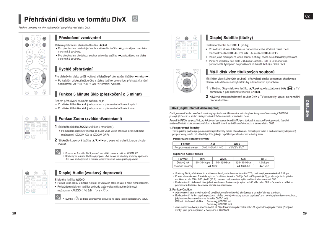 Samsung HT-TX35R/XEO, HT-X30R/XEO manual Přehrávání disku ve formátu DivX 