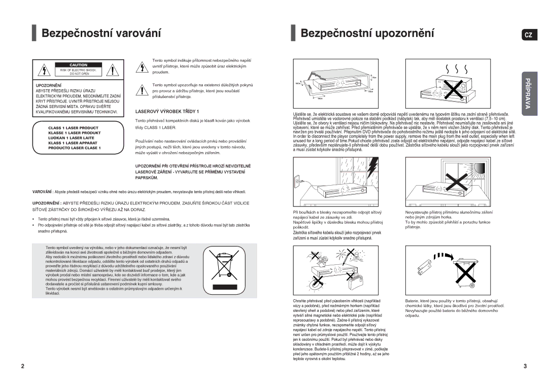 Samsung HT-X30R/XEO, HT-TX35R/XEO manual Bezpečnostní varování, Bezpečnostní upozornění 