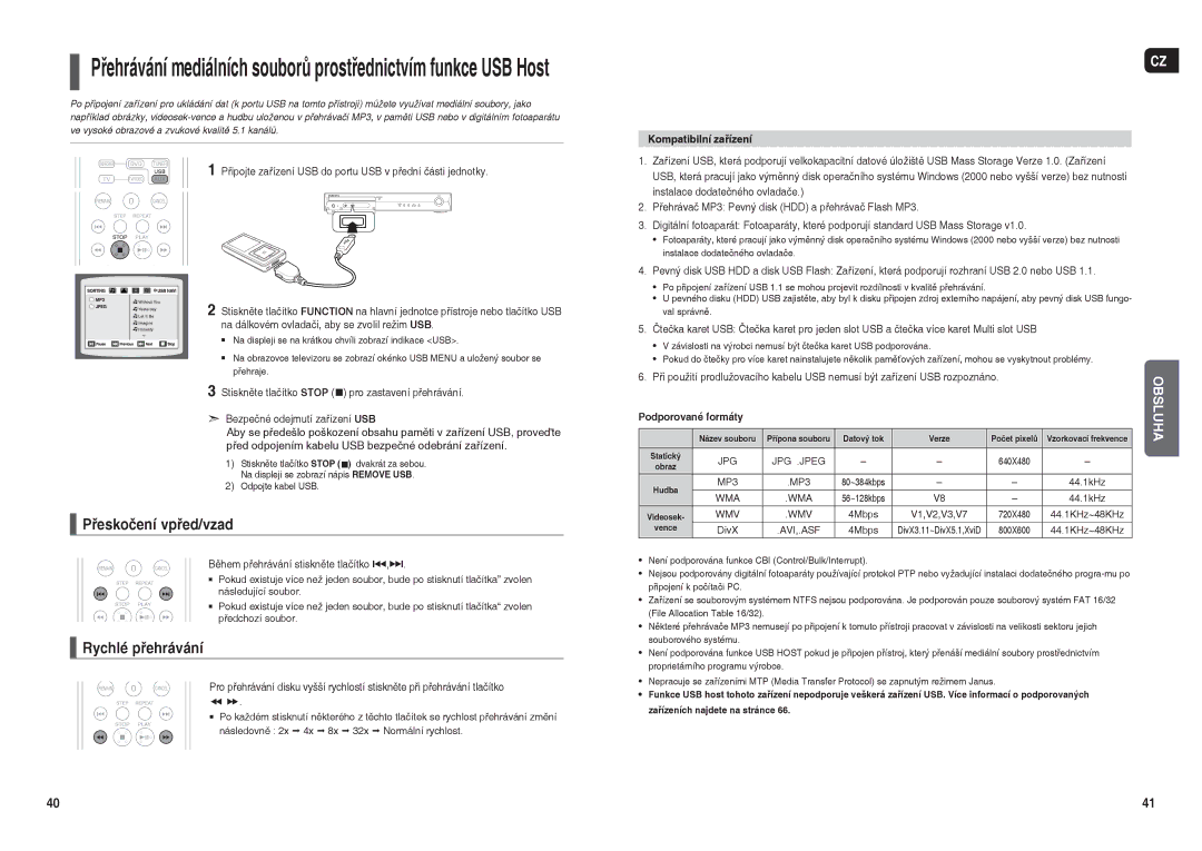 Samsung HT-TX35R/XEO, HT-X30R/XEO manual Přeskočení vpřed/vzad, Kompatibilní zařízení 