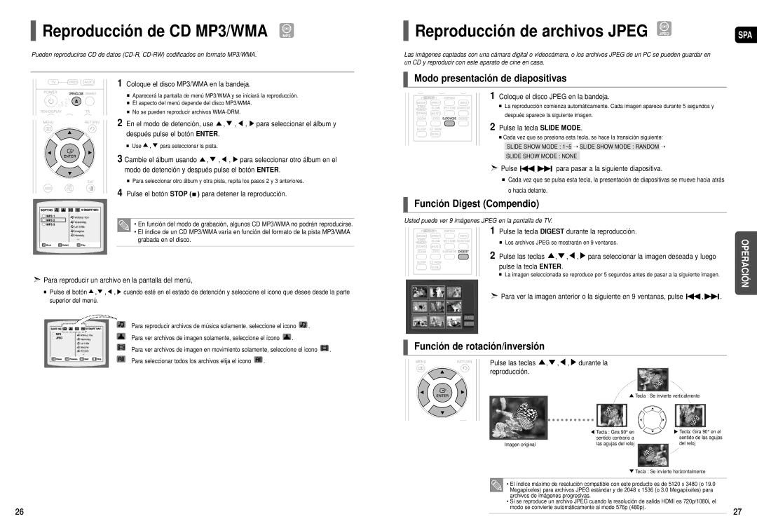 Samsung HT-TX35R/XET Reproducción de CD MP3/WMA MP3, Reproducción de archivos Jpeg Jpeg, Modo presentación de diapositivas 