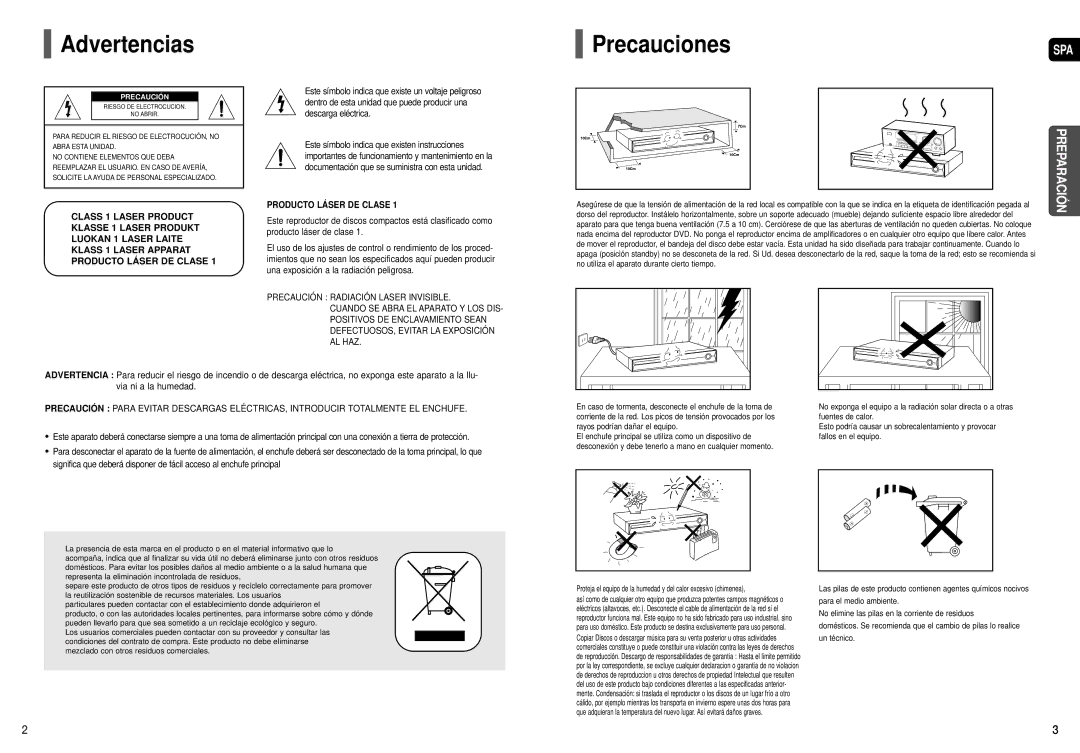 Samsung HT-TX35R/XET, HT-X30R/XET, HT-X30R/XEO manual Advertencias, Precauciones 