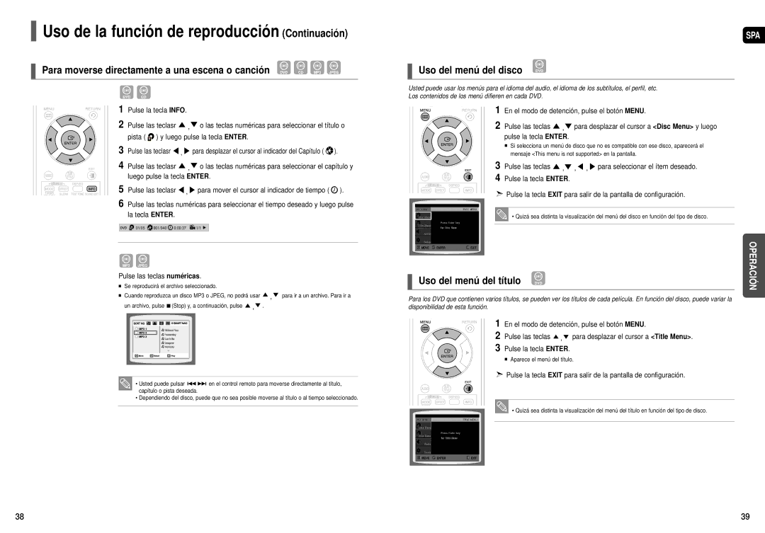 Samsung HT-TX35R/XET, HT-X30R/XET, HT-X30R/XEO manual Uso del menú del título DVD 