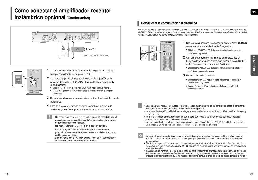 Samsung HT-X30R/XET, HT-X30R/XEO, HT-TX35R/XET manual Restablecer la comunicación inalámbrica, Encienda la unidad principal 