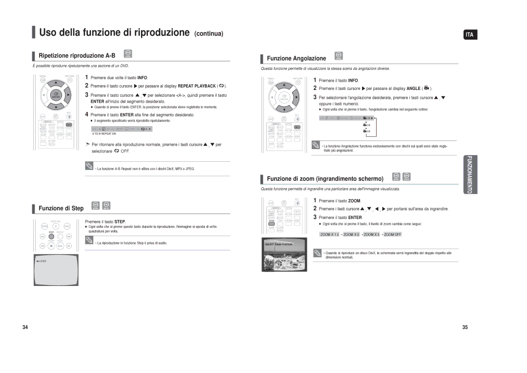 Samsung HT-X30R/XET manual Ripetizione riproduzione A-B, Funzione di Step, Funzione Angolazione 