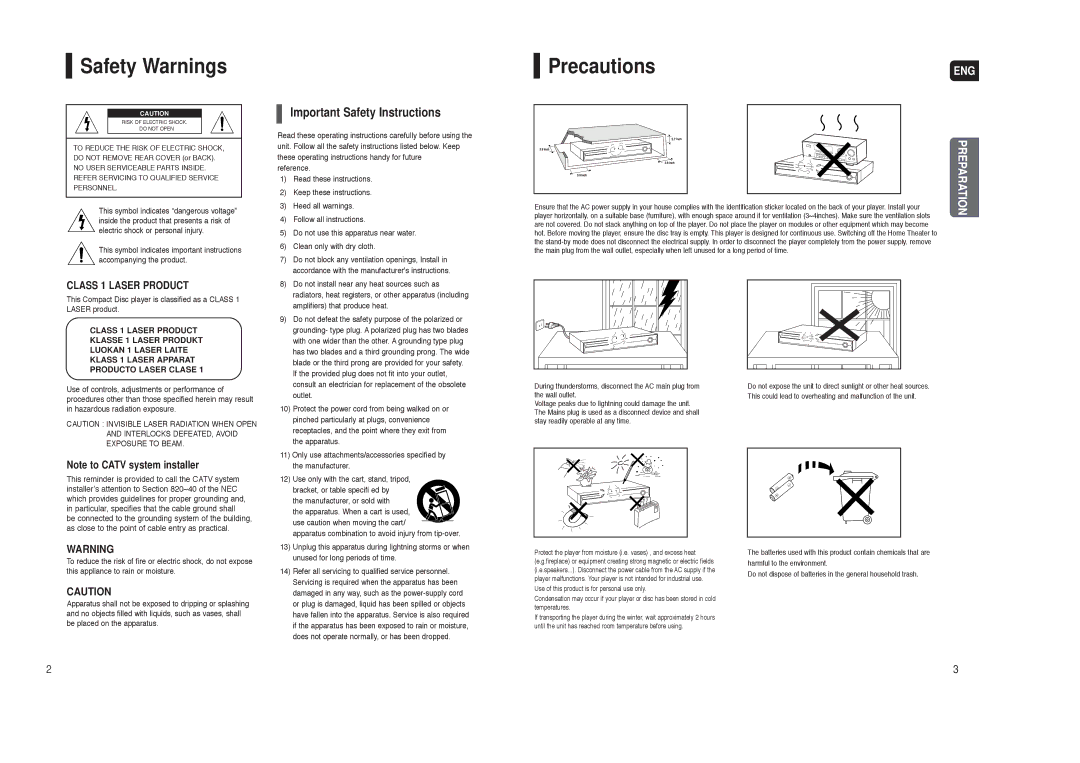 Samsung HT-X40 instruction manual Safety Warnings, Precautions 