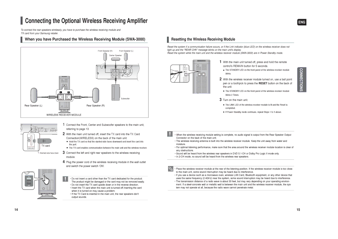 Samsung HT-X40 instruction manual Resetting the Wireless Receiving Module, Turn on the main unit 