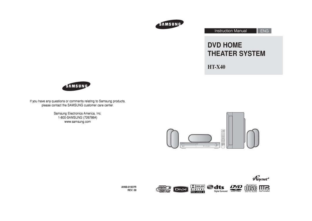 Samsung HT-X40 instruction manual Dvd Home Theater System, please contact the SAMSUNG customer care center 