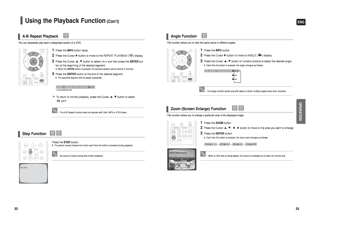 Samsung HT-X40 instruction manual Using the Playback Function Con’t 