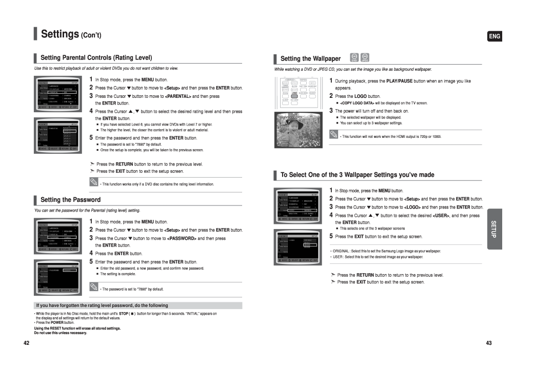 Samsung HT-X40 instruction manual Settings Con’t 