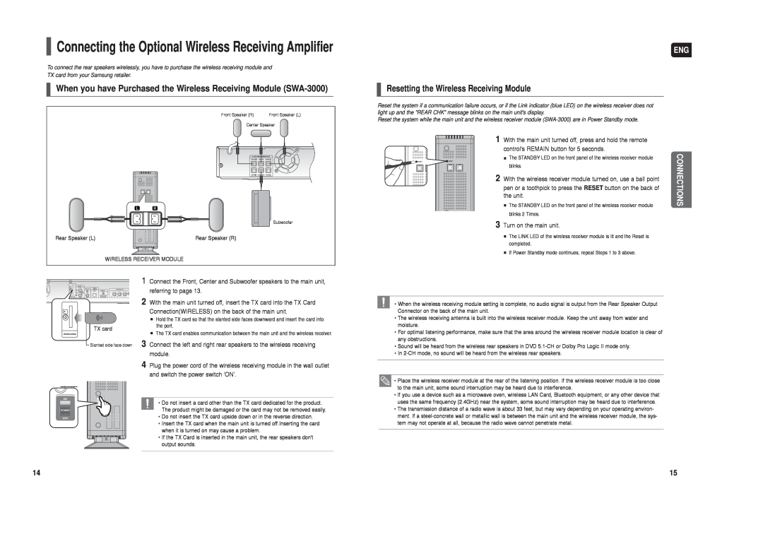 Samsung HT-X40 instruction manual Resetting the Wireless Receiving Module 
