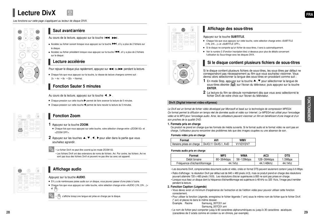 Samsung HT-X50, HT-TX55, HT-TX52 manual Lecture DivX 