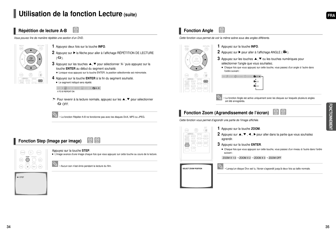 Samsung HT-X50, HT-TX55 Répétition de lecture A-B DVD, Appuyez deux fois sur la touche Info, Appuyez sur la touche Step 