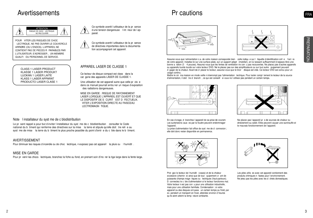 Samsung HT-TX52, HT-X50, HT-TX55 manual Avertissements, Précautions, Des radiations dangereuses 