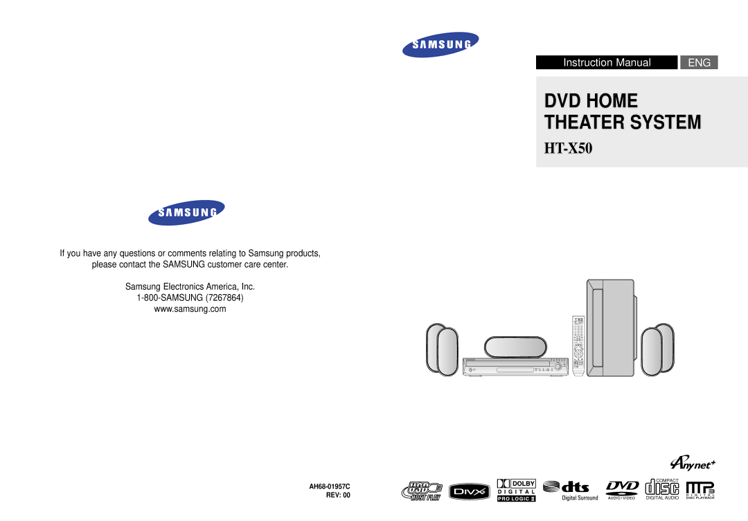 Samsung HT-X50T instruction manual DVD Home Theater System, AH68-01957C REV 