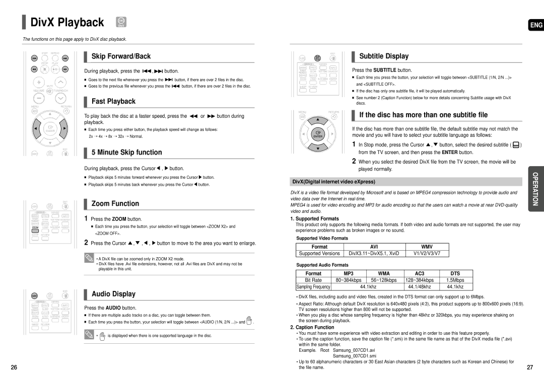 Samsung HT-X50T instruction manual DivX Playback DivX 