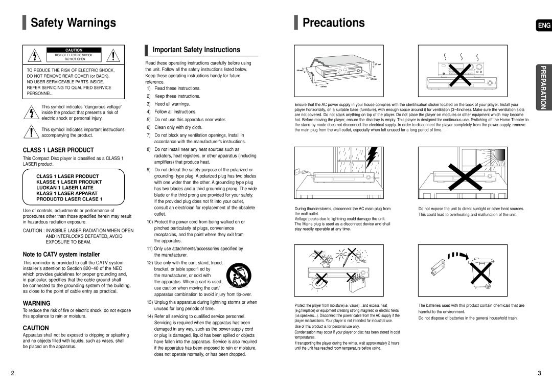 Samsung HT-X50T instruction manual Safety Warnings, Precautions, Important Safety Instructions 