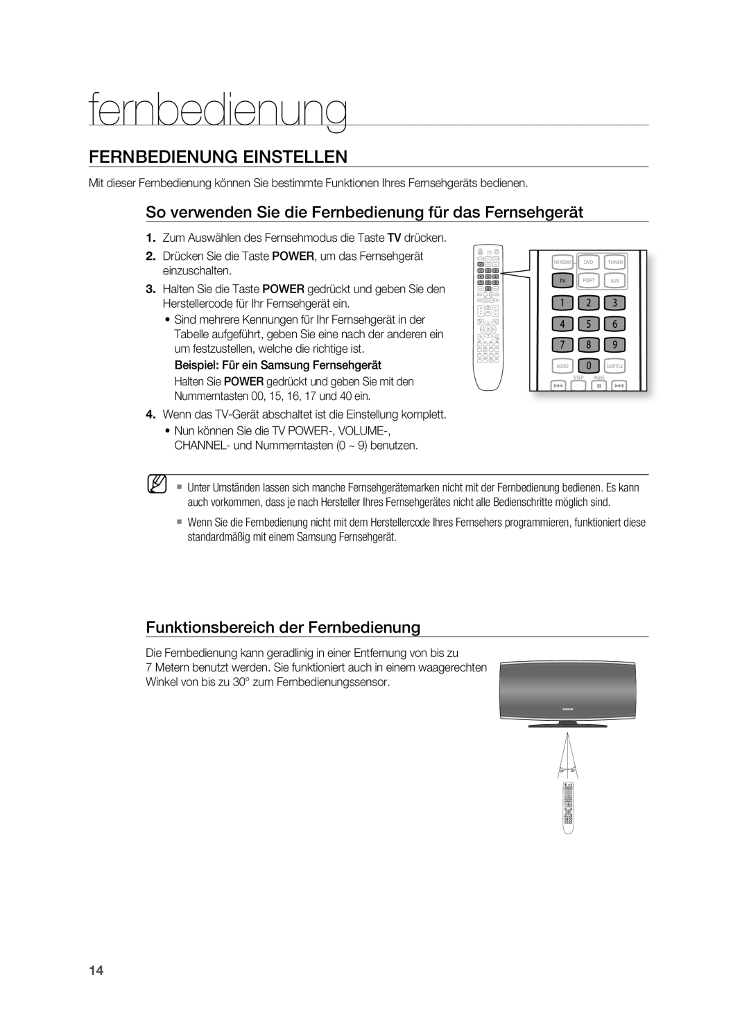 Samsung HT-X620T/EDC, HT-X620T/XEF manual Fernbedienung EINStELLEN, So verwenden Sie die Fernbedienung für das Fernsehgerät 