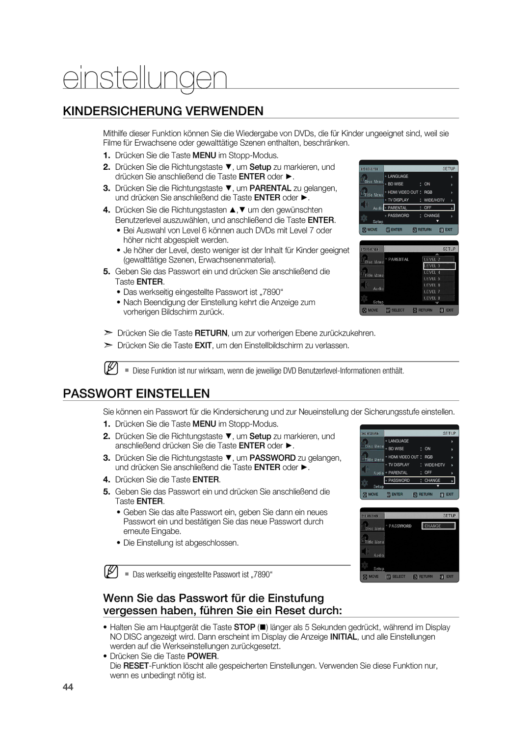 Samsung HT-X620T/EDC, HT-X620T/XEF manual Kindersicherung verwenden, Passwort einstellen 