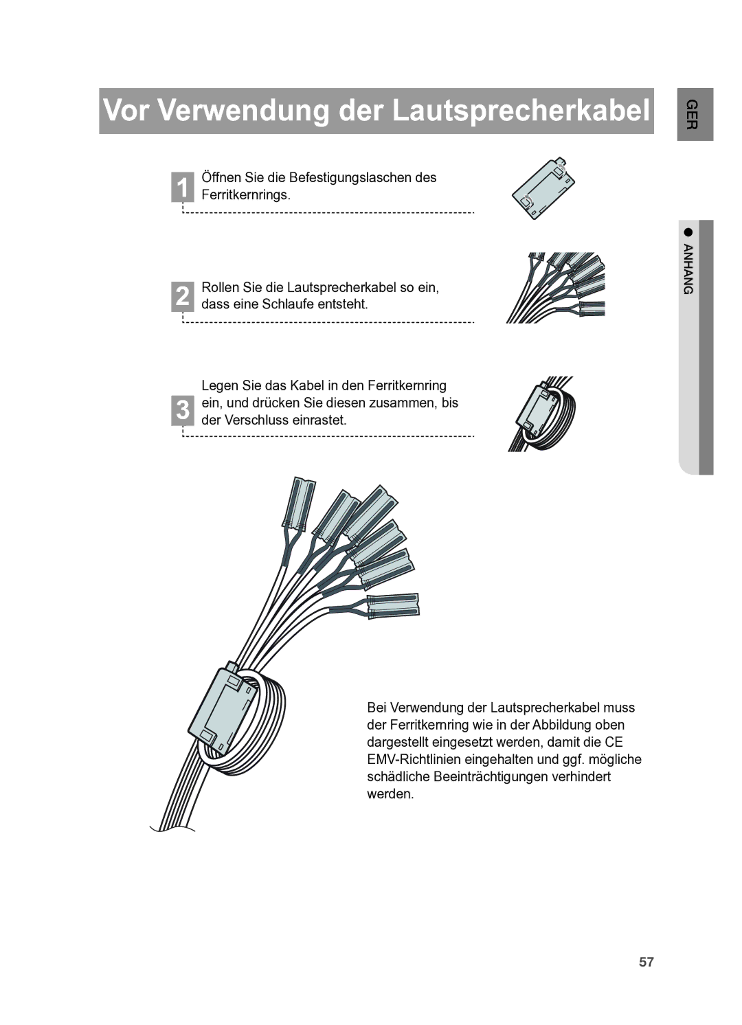 Samsung HT-X620T/XEF, HT-X620T/EDC manual Vor Verwendung der Lautsprecherkabel 