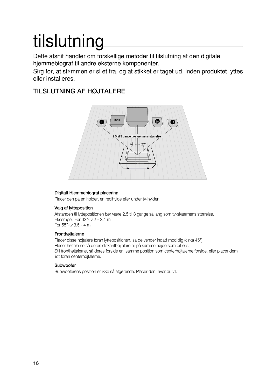 Samsung HT-X620T/XEE manual Tilslutning af højtalere 