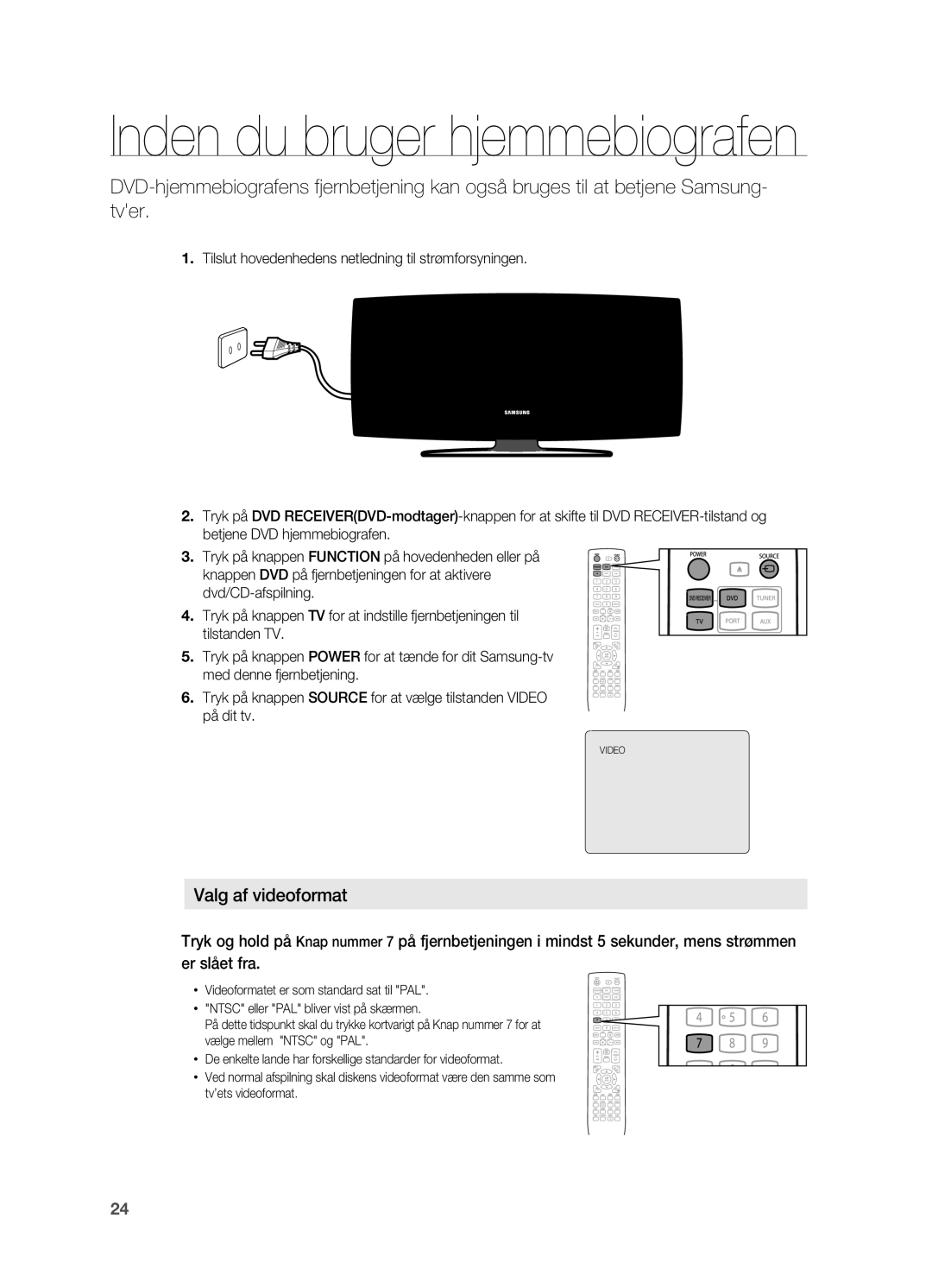 Samsung HT-X620T/XEE manual Inden du bruger hjemmebiografen 