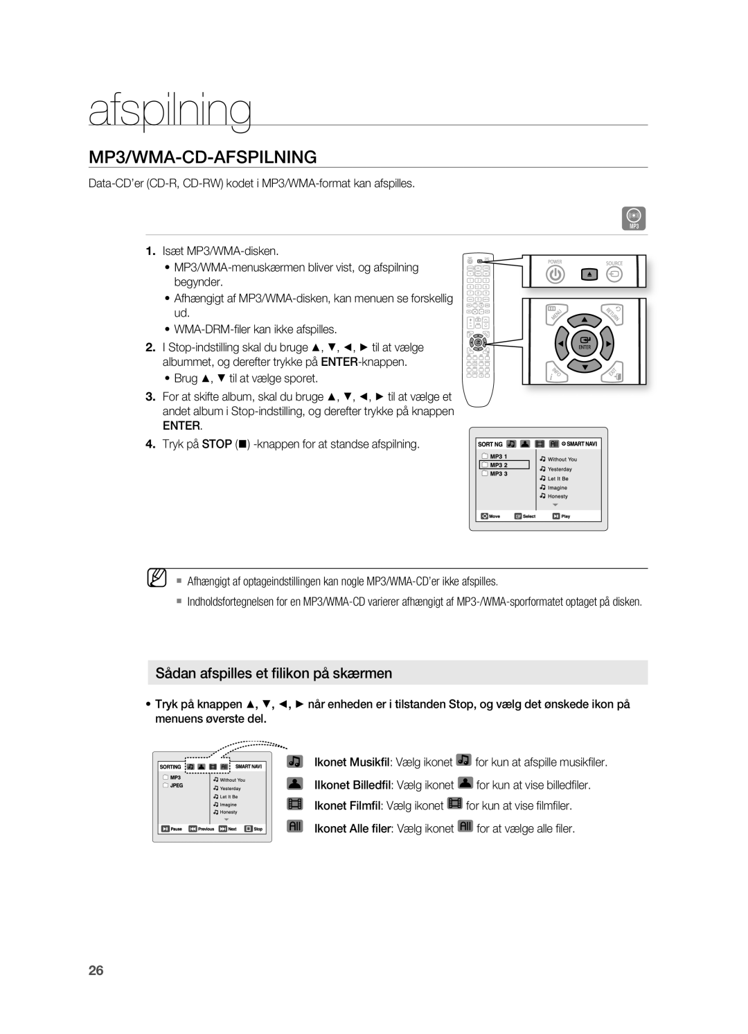 Samsung HT-X620T/XEE manual Mp3/WMA-CD-AFSpILNING, Enter 