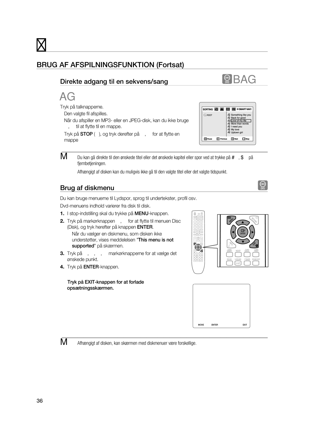 Samsung HT-X620T/XEE manual Brug af diskmenu 